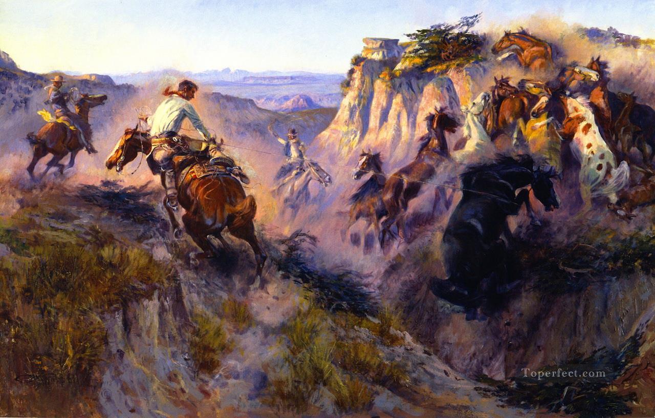 Cazadores de caballos salvajes nº 2 1913 Charles Marion Russell Pintura al óleo